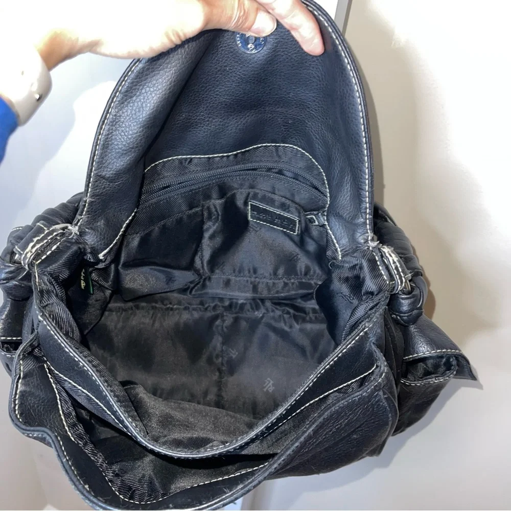 Lauren Ralph Lauren Black Leather Shoulder Bag Braided Strap Hobo Purse - Picture 5 of 7